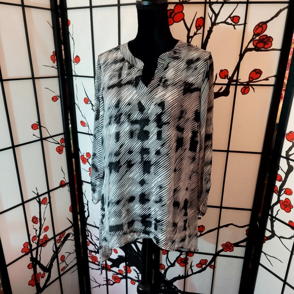PER SEPTION CONCEPTS LADIES SHEER V NECK BLOUSE SHEER FABRIC/SIZE MEDIUM